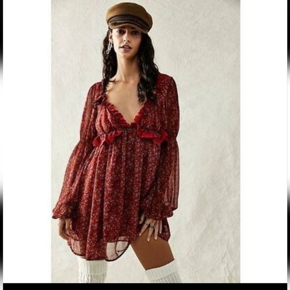 Free People Red Floral Mini Dress